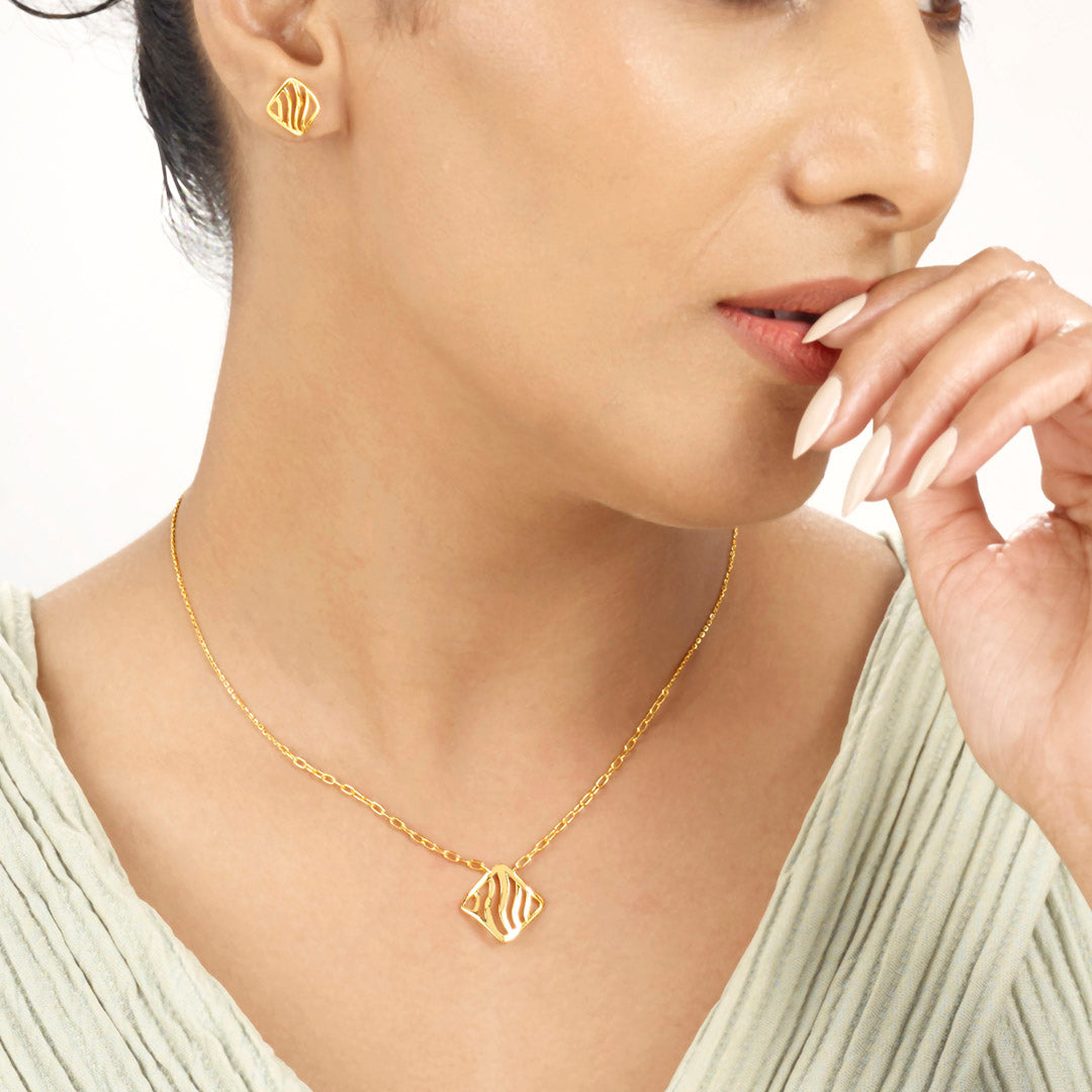 Wave Square Gold Necklace Set for Women