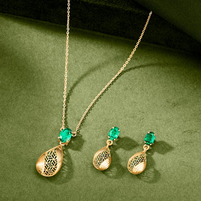 Teal Drops Gold Necklace Set for Women