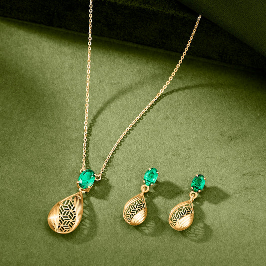 Teal Drops Gold Necklace Set for Women