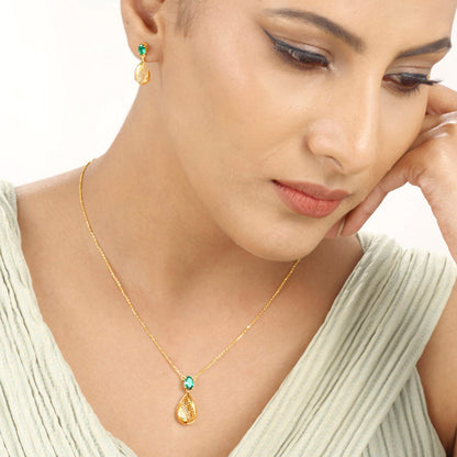 Teal Drops Gold Necklace Set for Women