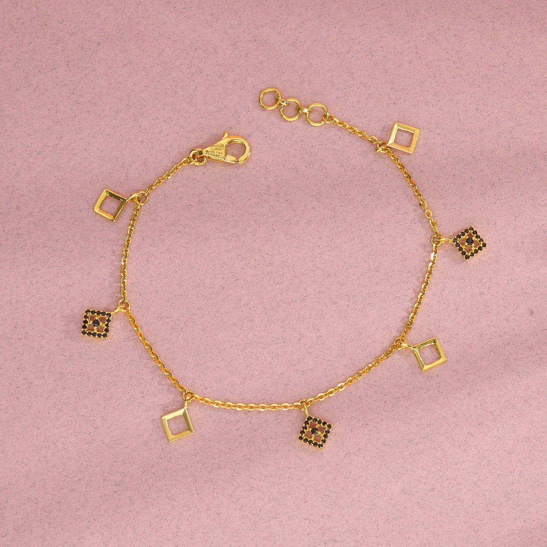 Cube Link Gold Charm Bracelet for Women