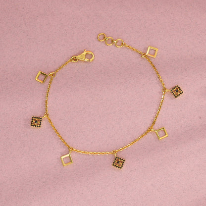 Cube Link Gold Charm Bracelet for Women