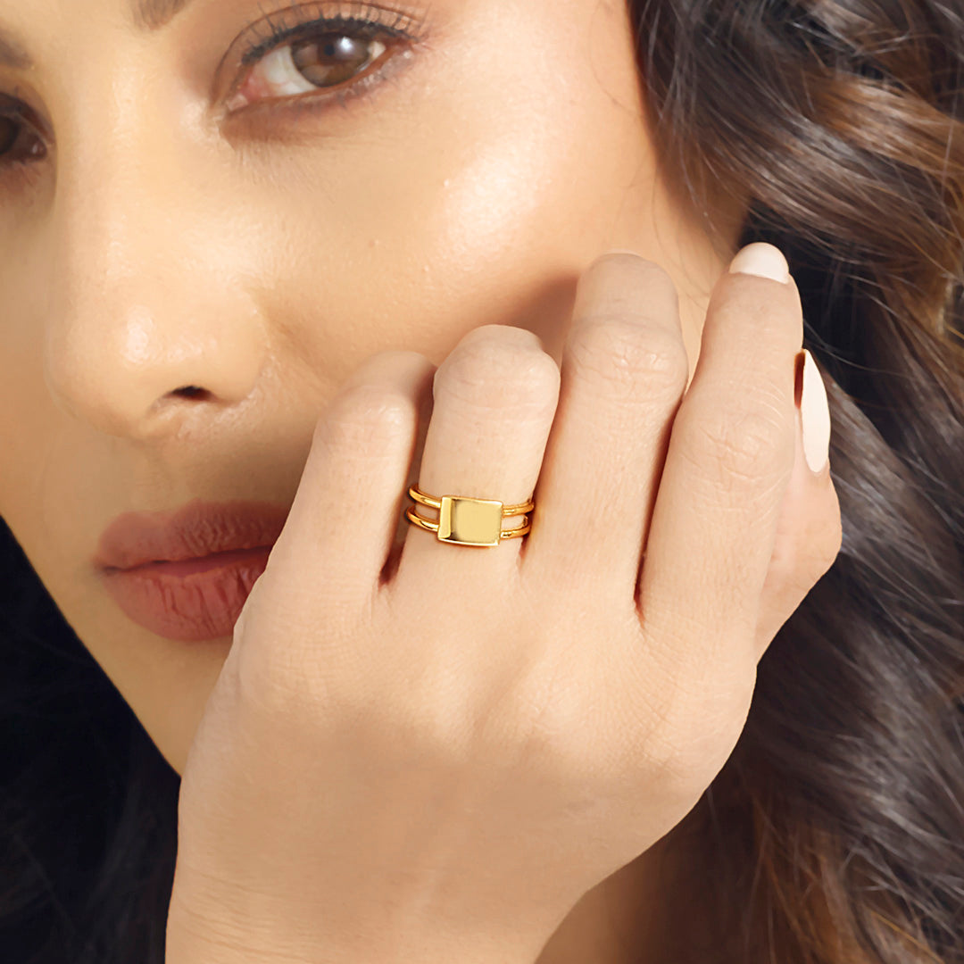 Cube Luxe Gold Fashion Ring for Women
