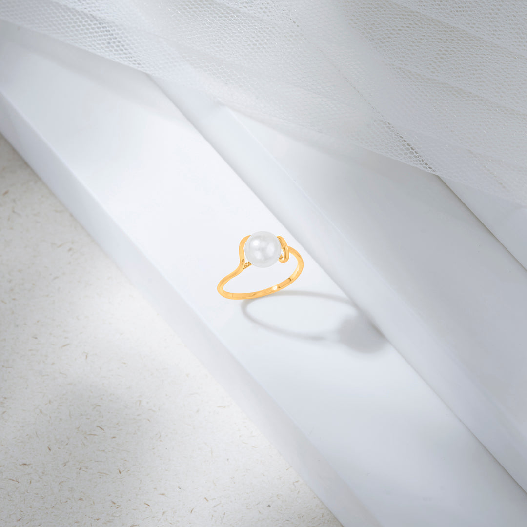 Sea Mist Gold Pearl Ring for Women