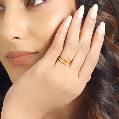 Urban Grid Gold Fashion Ring for Women