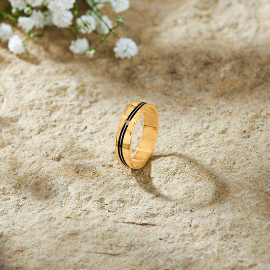Midnight Line Gold Band Ring for Women