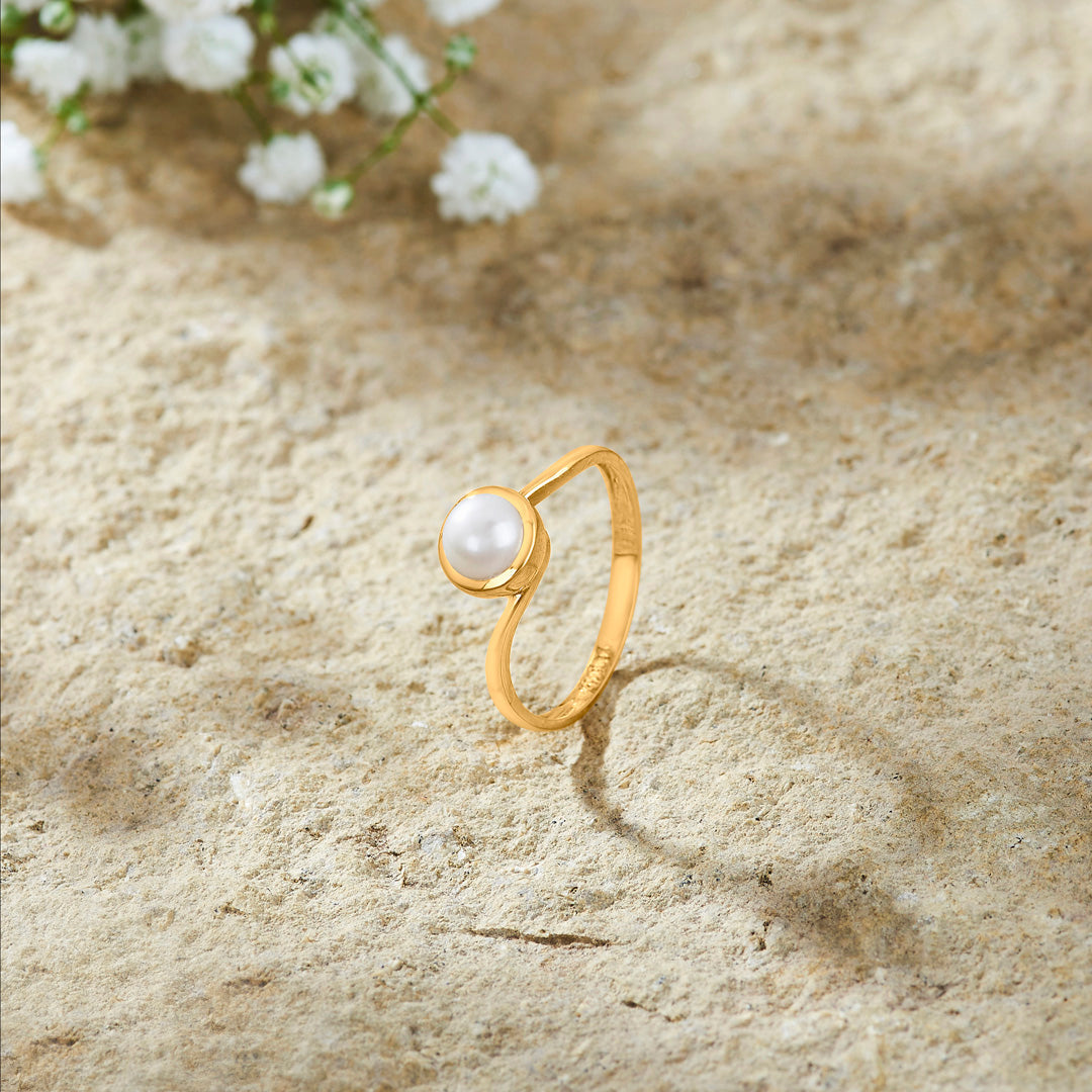 Coastal Whisper Gold Pearl Ring for Women