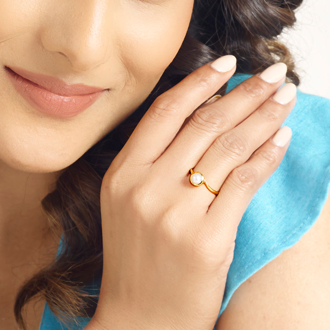 Coastal Whisper Gold Pearl Ring for Women