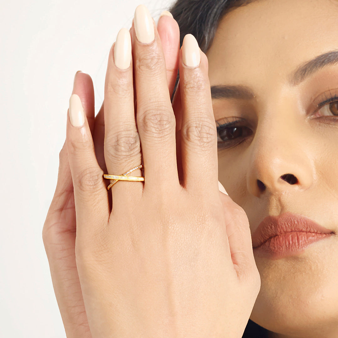 Cross Charm Gold Fashion Ring for Women