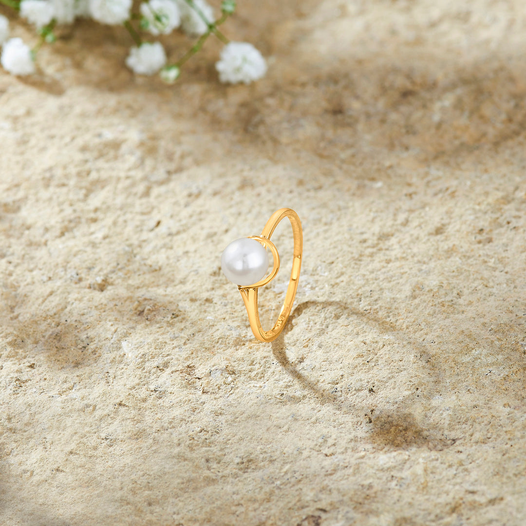 Lunar Mist Gold Pearl Ring for Women