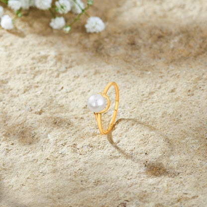 Lunar Mist Gold Pearl Ring for Women