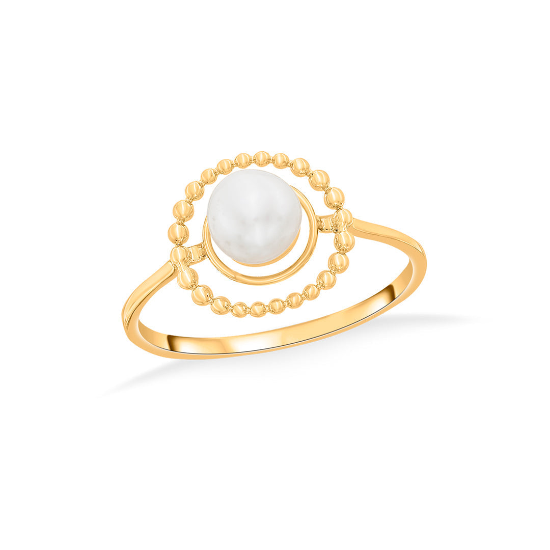 Lunar Aura Gold Pearl Ring for Women