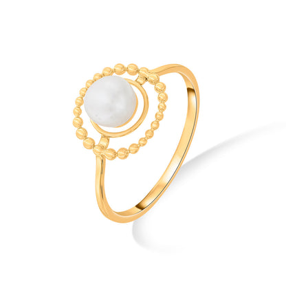 Lunar Aura Gold Pearl Ring for Women