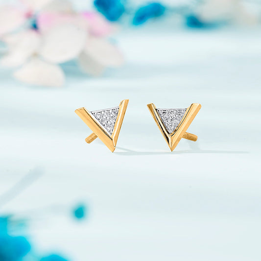 Pyramid Glow Gold Stud Earrings for Women