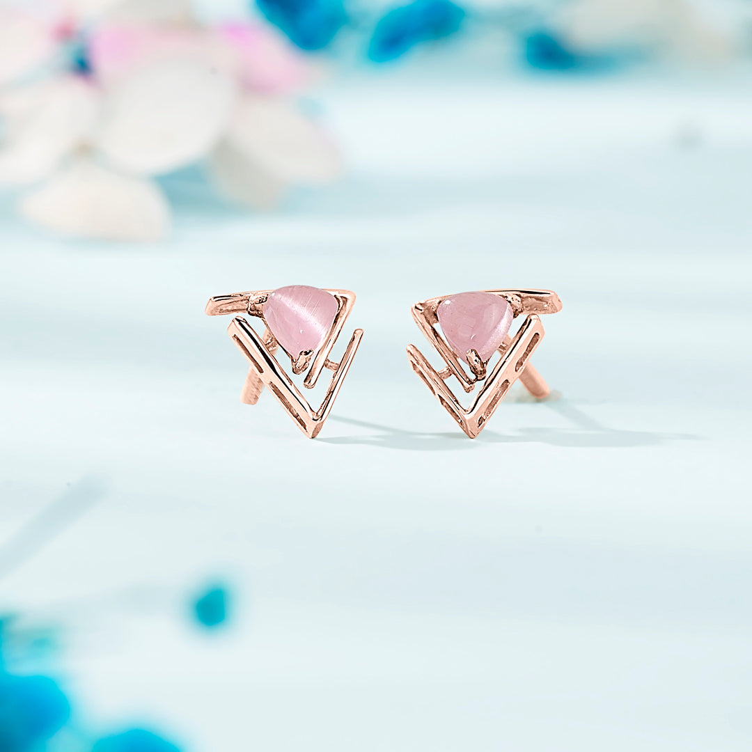 Triple Flair Gold Stud Earrings for Women