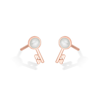 Regal Key Gold Stud Earrings for Women