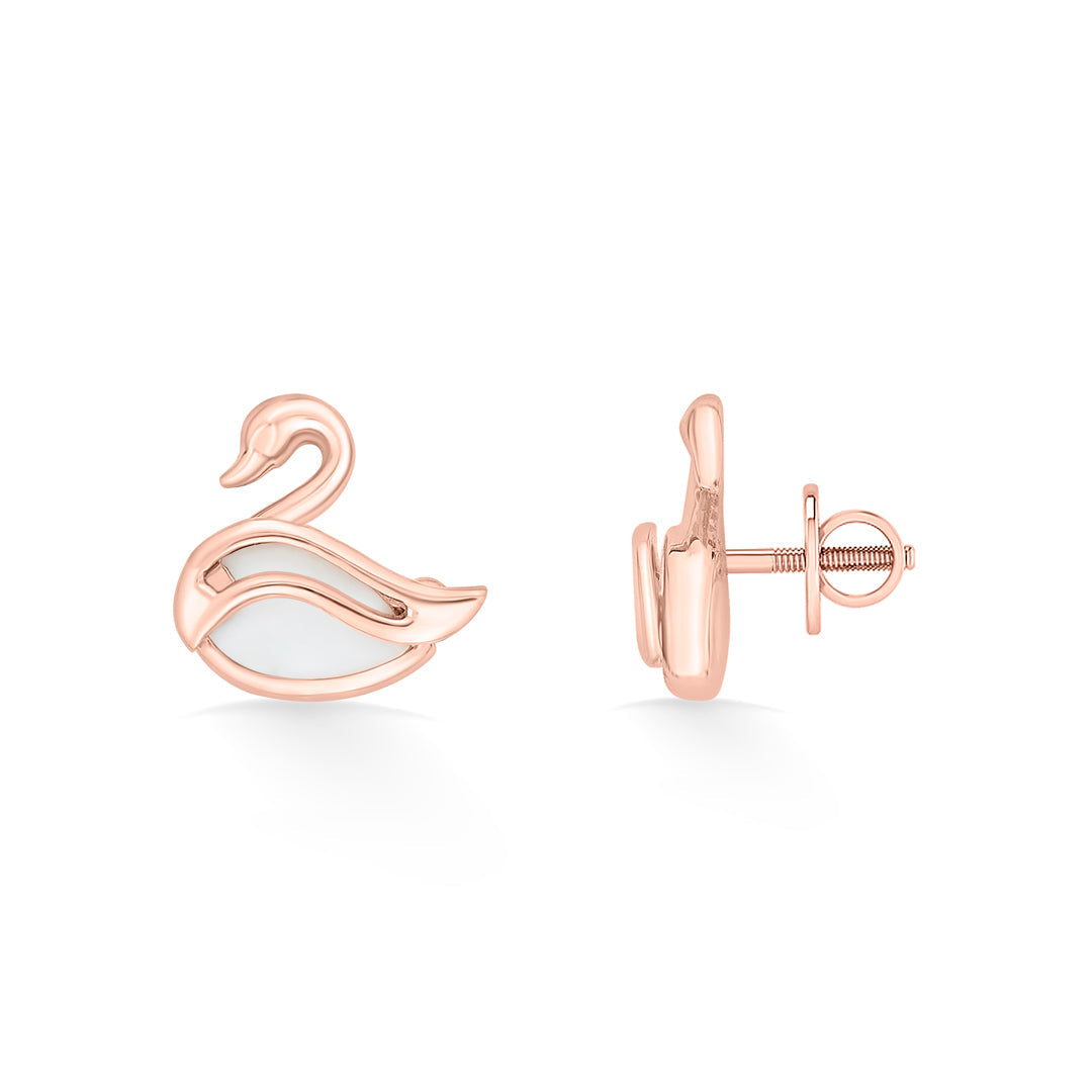 Royal Swan Gold Stud Earrings for Women