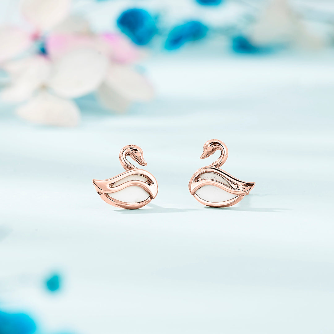 Royal Swan Gold Stud Earrings for Women
