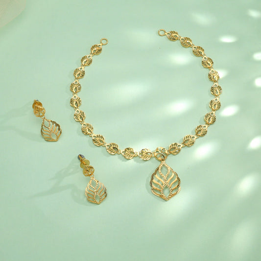 Fern Glow Gold Necklace Set for Women