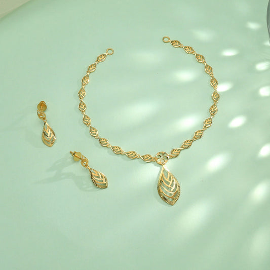 Luxe Leaf Gold Necklace Set for Women