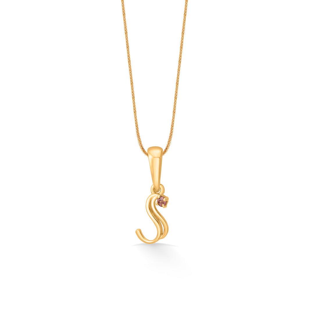 Stellar S Gold Alphabet Pendant for Women