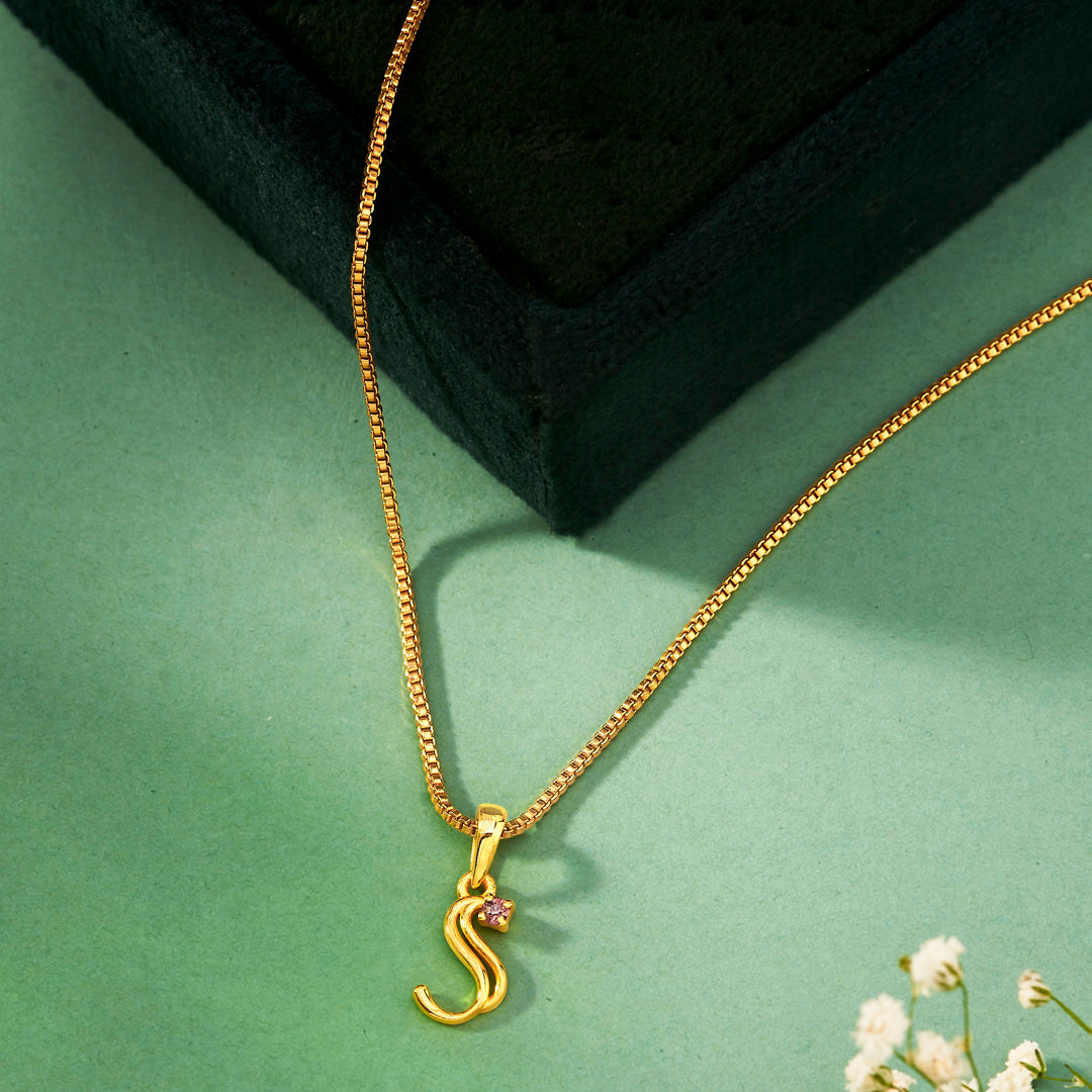 Stellar S Gold Alphabet Pendant for Women