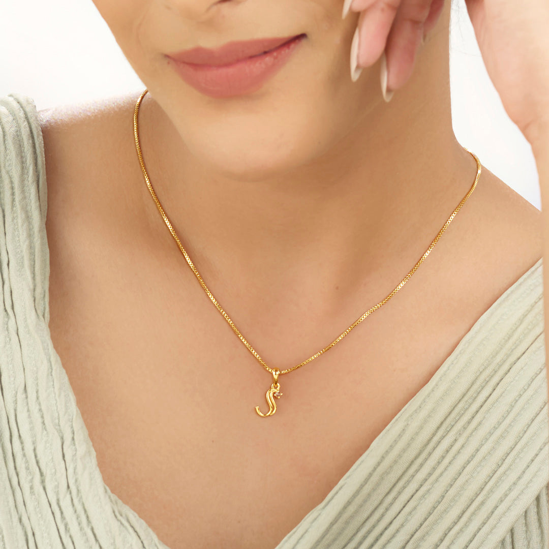 Stellar S Gold Alphabet Pendant for Women