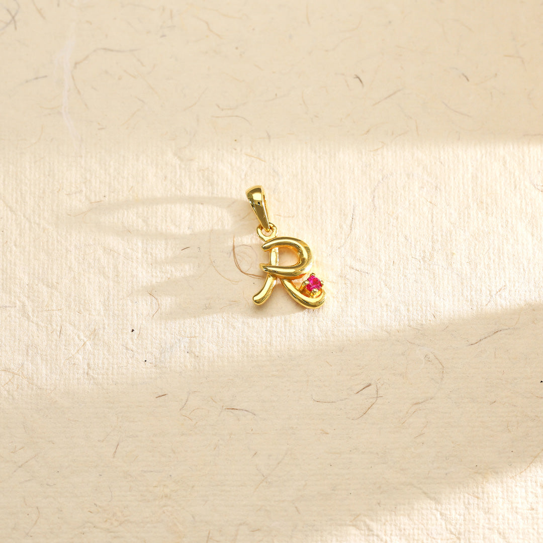 Radiant R Gold Alphabet Pendant for Women