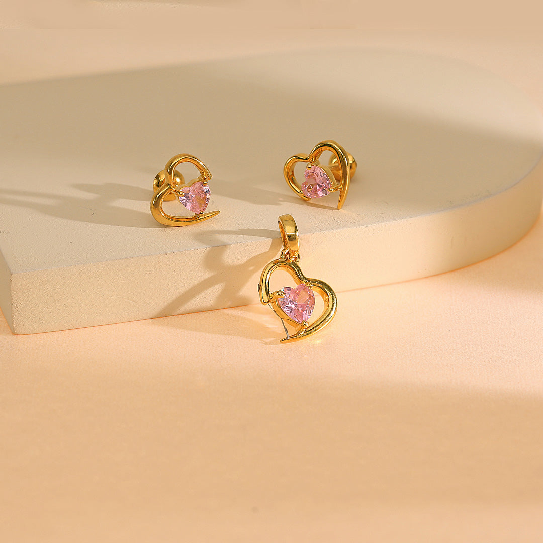 Rosé Heart Gold Pendant Set for Women