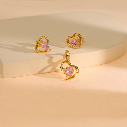 Rosé Heart Gold Pendant Set for Women