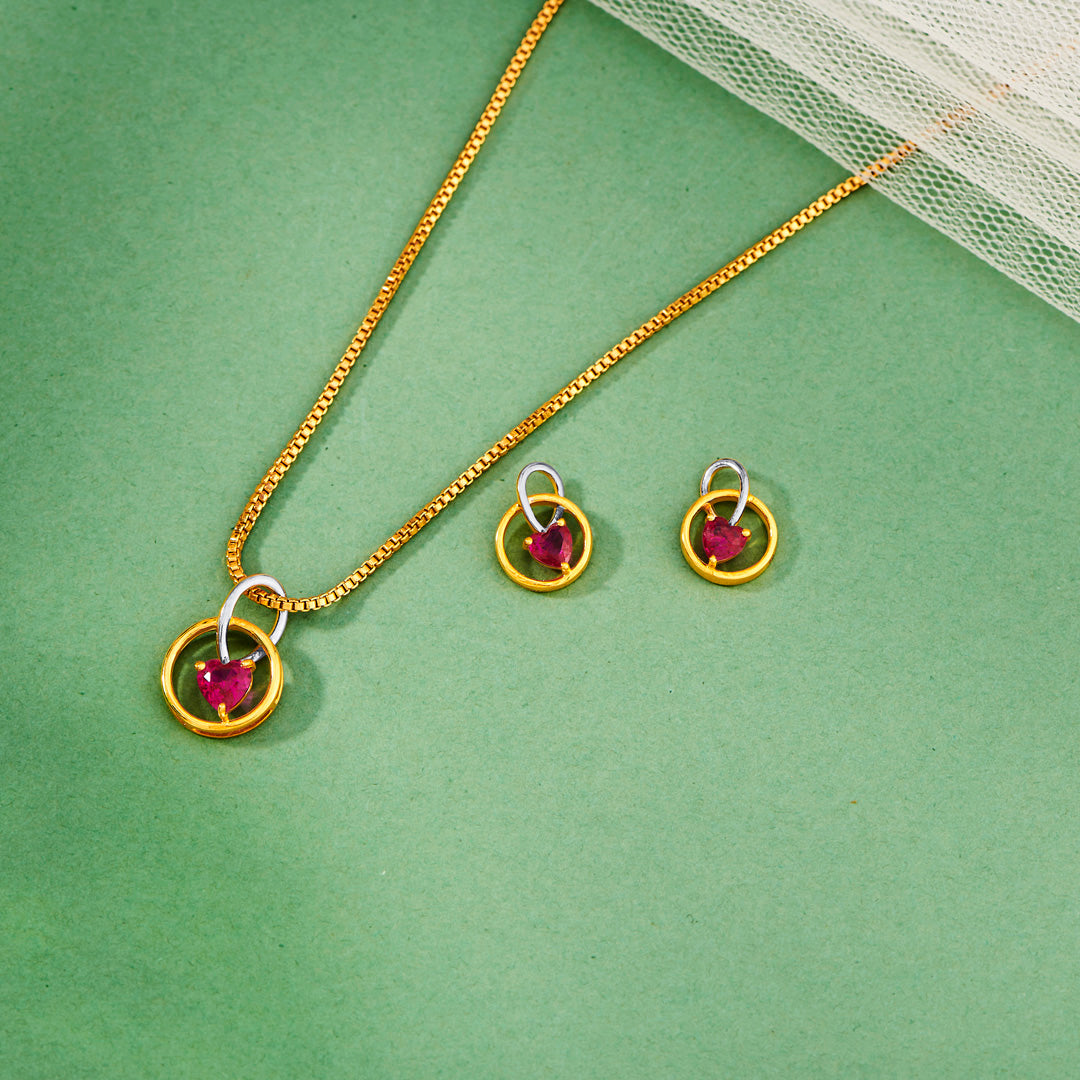 Ruby Glow Gold Pendant Set for Women