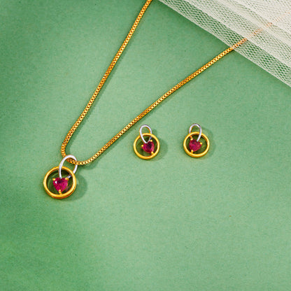 Ruby Glow Gold Pendant Set for Women