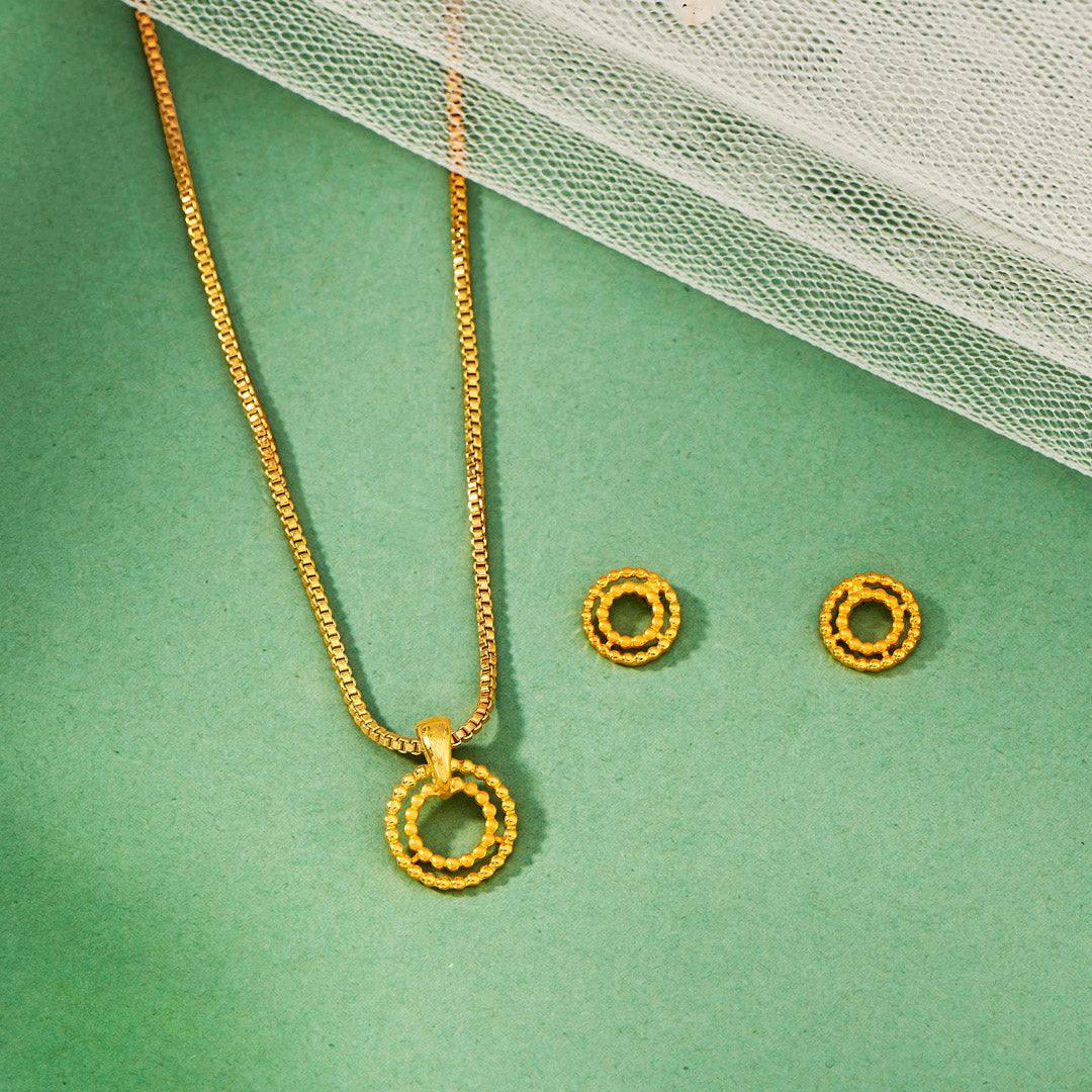 Double Halo Gold Pendant Set for Women