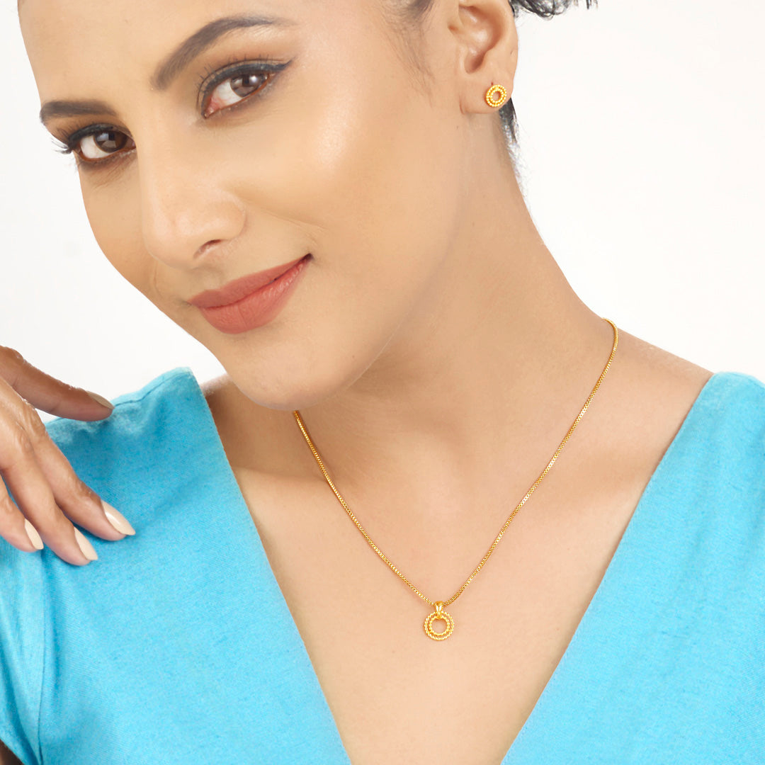 Double Halo Gold Pendant Set for Women
