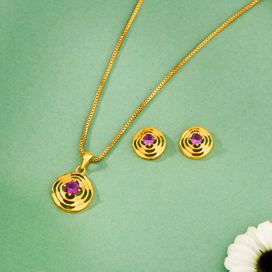 Amethyst Sun Gold Pendant Set for Women