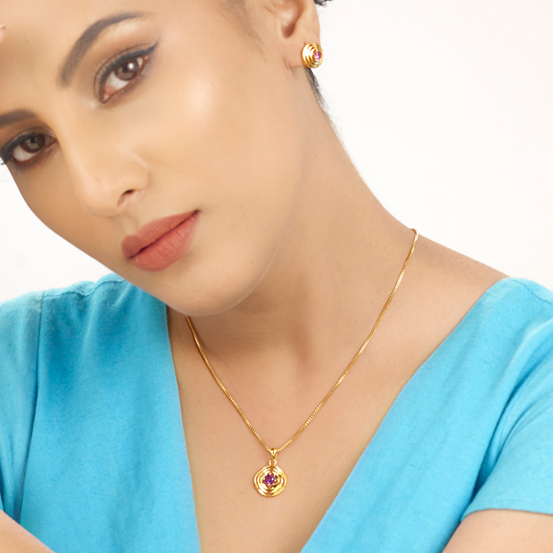 Amethyst Sun Gold Pendant Set for Women
