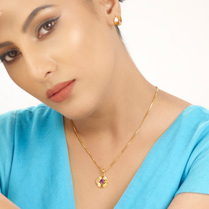 Amethyst Sun Gold Pendant Set for Women