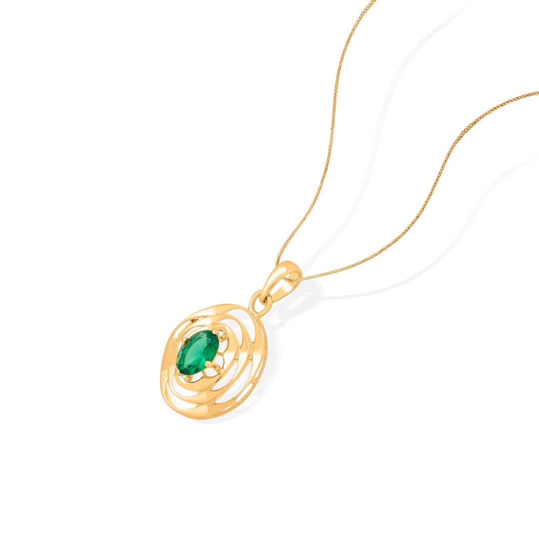 Emerald Halo Gold Pendant Set for Women