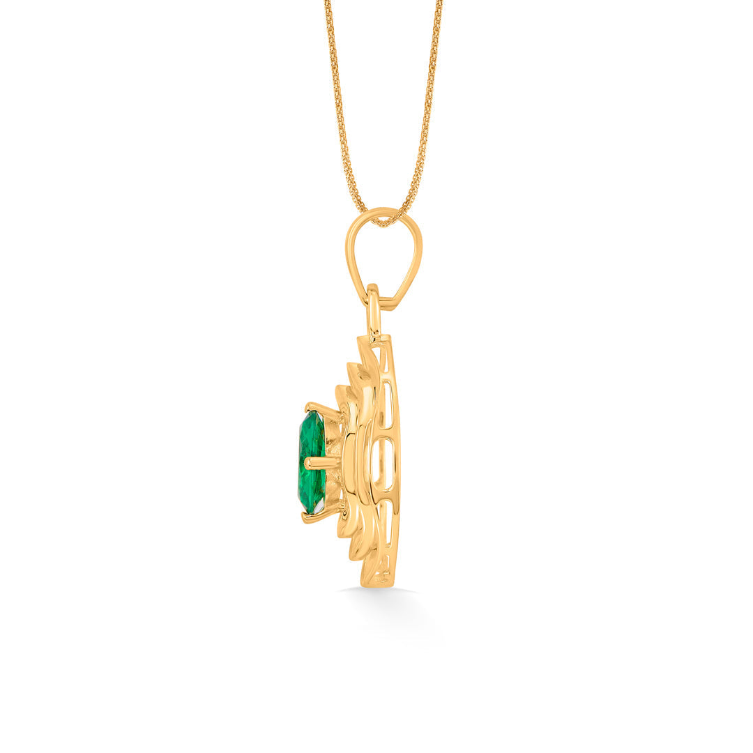 Emerald Halo Gold Pendant Set for Women