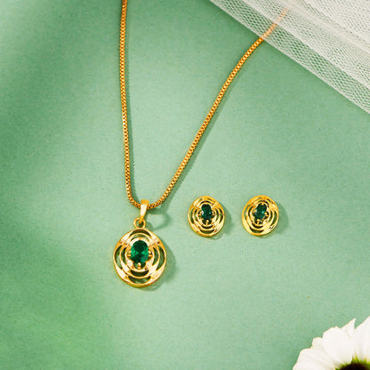 Emerald Halo Gold Pendant Set for Women