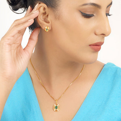 Emerald Halo Gold Pendant Set for Women
