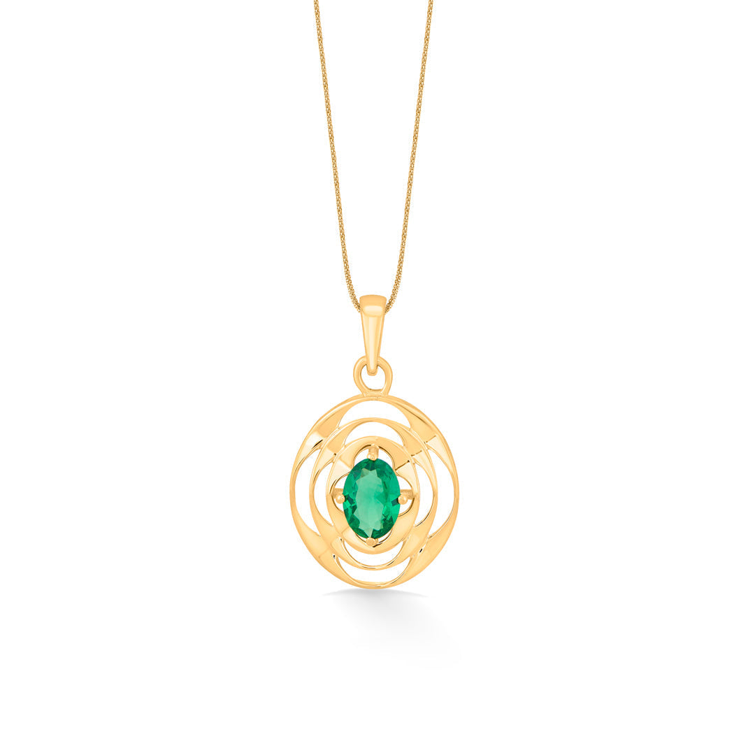 Emerald Halo Gold Pendant Set for Women