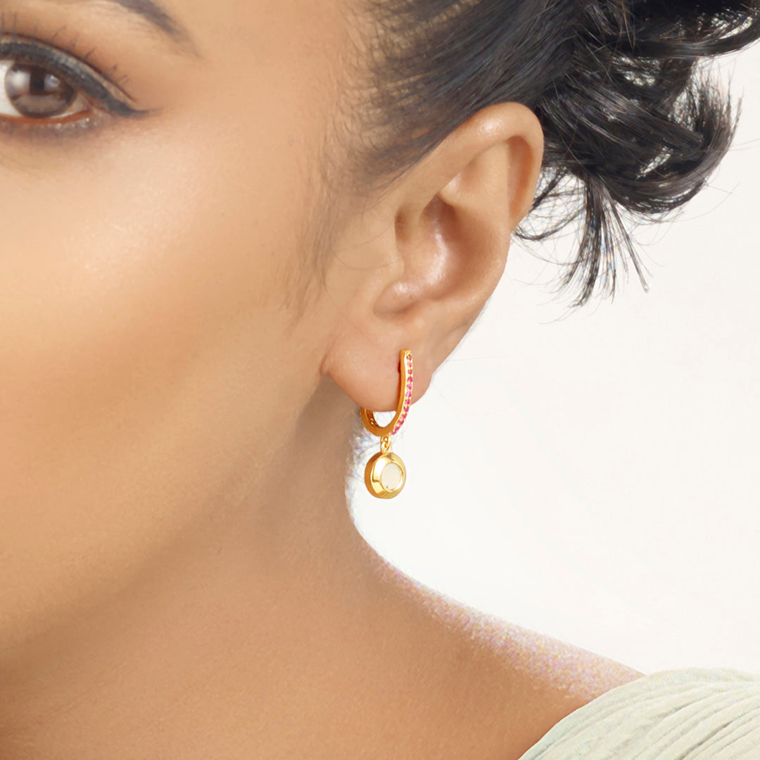 Aura Disc Gold Hoops & Huggies Earrings for Women