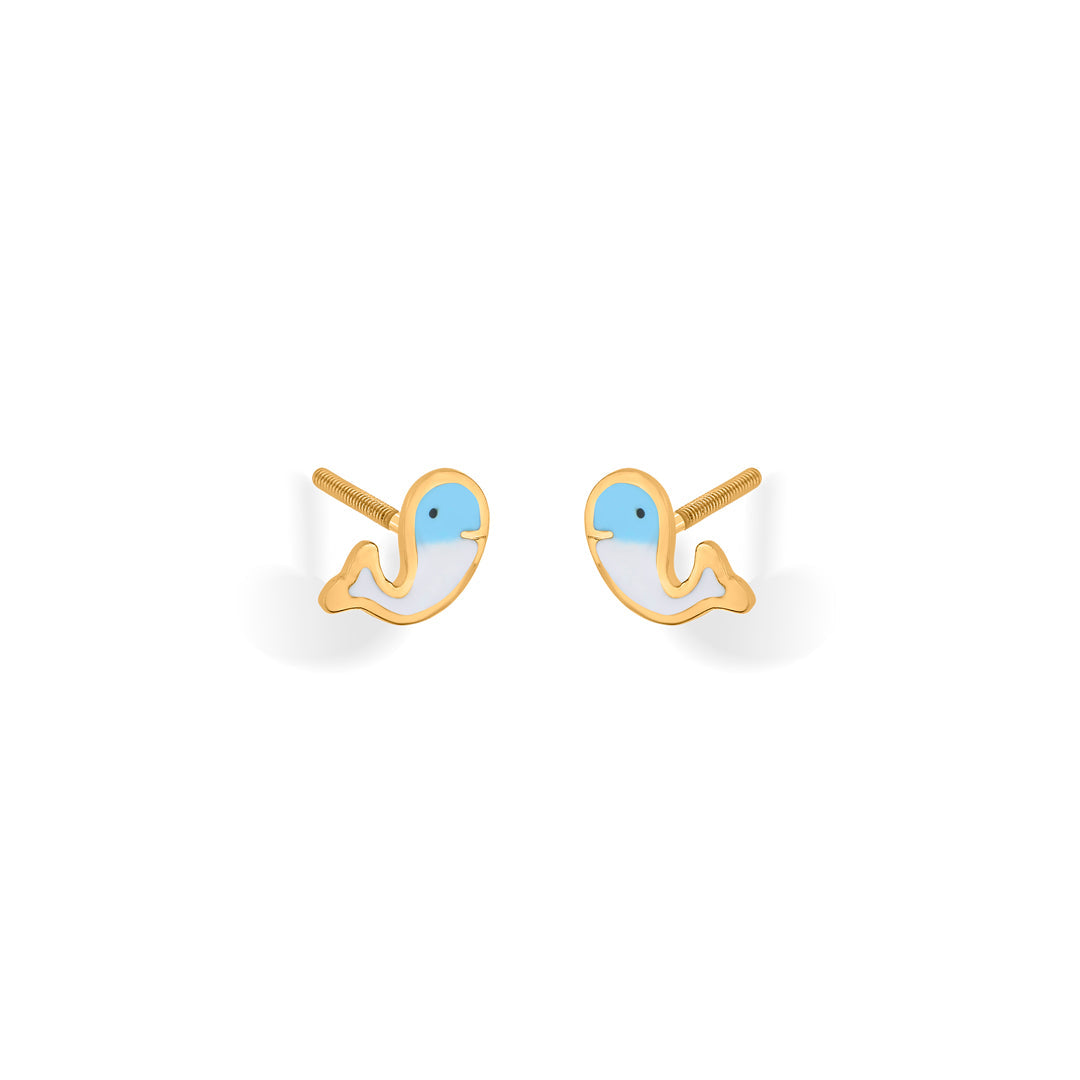 Ocean Whale Gold Kids Stud Earrings