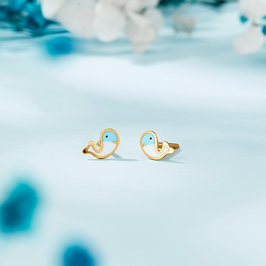 Ocean Whale Gold Kids Stud Earrings