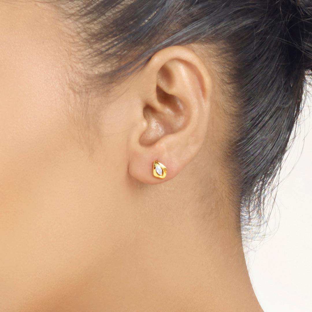 Crystal Frame Gold Stud Earrings for Women