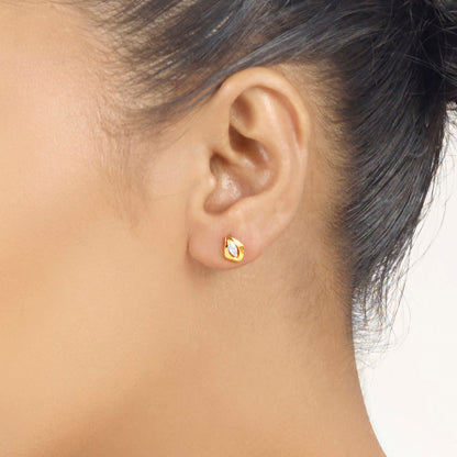 Crystal Frame Gold Stud Earrings for Women