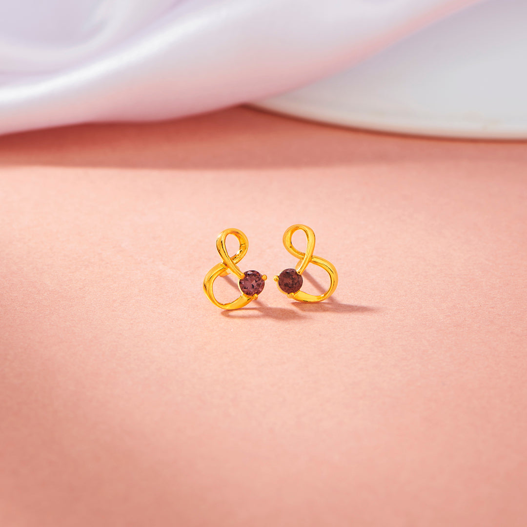 Garnet Glow Gold Stud Earrings for Women