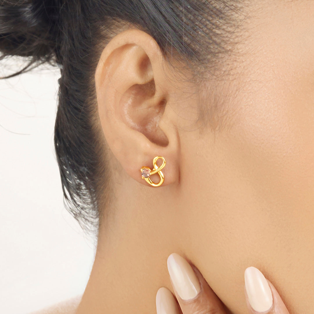 Garnet Glow Gold Stud Earrings for Women