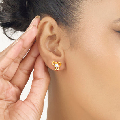 Floral Trio Gold Stud Earrings for Women